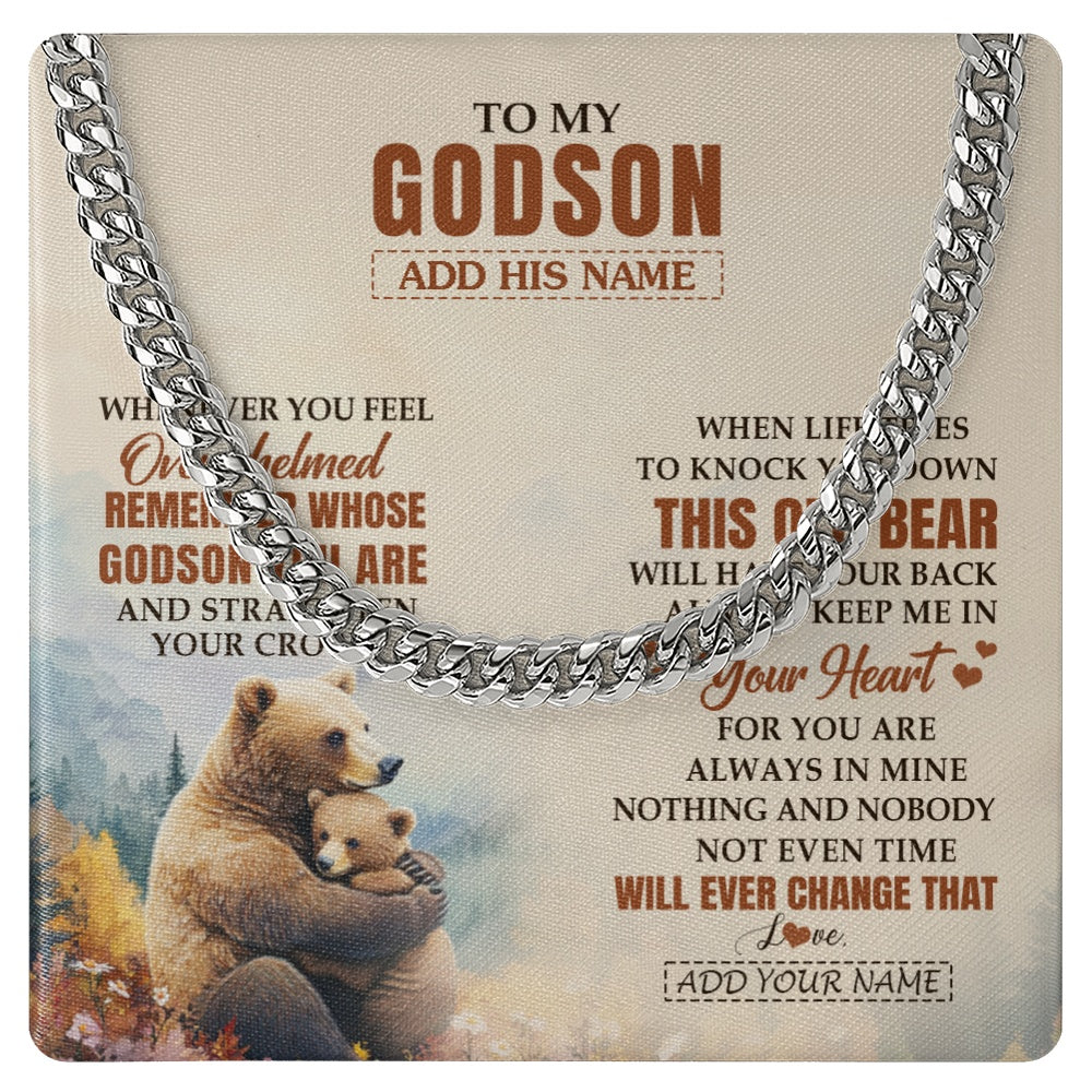 Cuban Link Chain Necklace Stainless Steel | 1 | Personalized To My Godson Gifts Necklace From Godmother Uncle Whenever Bear Unique Birthday Gifts For Godson Graduation Christmas Custom Gift Box Message Card | teecentury.myshopify