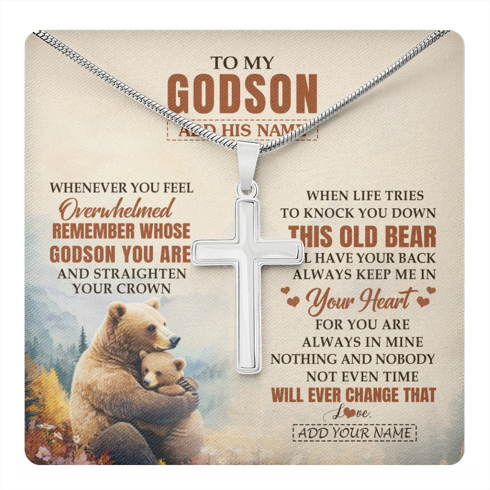 Stainless Cross Necklace Stainless Steel | 1 | Personalized To My Godson Gifts Necklace From Godmother Uncle Whenever Bear Unique Birthday Gifts For Godson Graduation Christmas Custom Gift Box Message Card | teecentury.myshopify