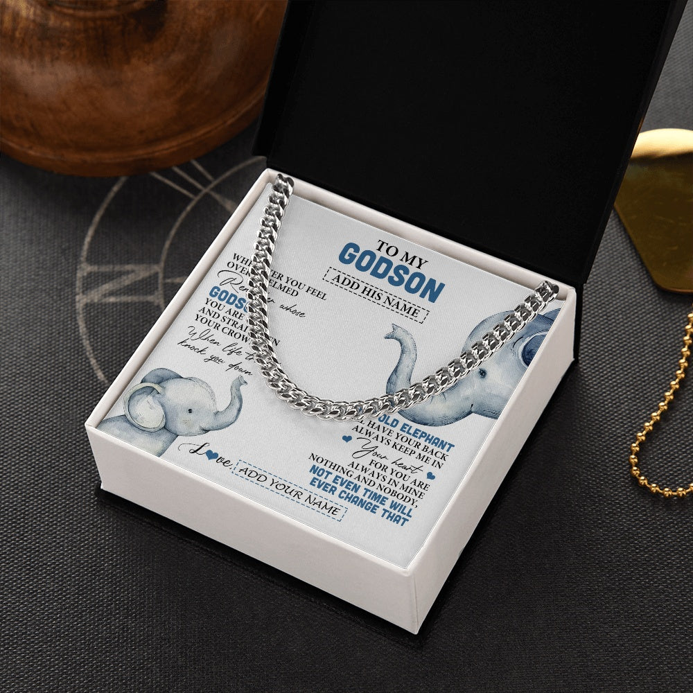 Cuban Link Chain Necklace Stainless Steel | 2 | Personalized To My Godson Gifts Necklace From Godmother Uncle Whenever Elephant Unique Birthday Gifts For Godson Graduation Christmas Gift Box Message Card | teecentury.myshopify