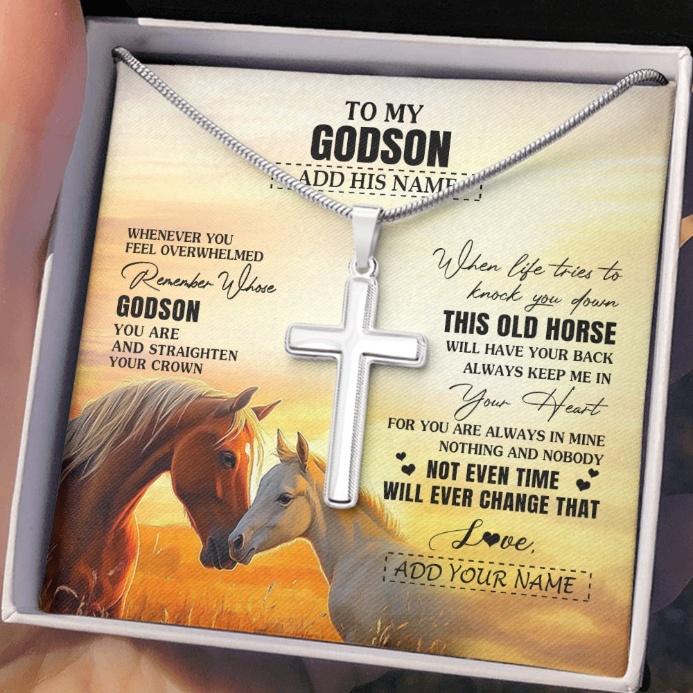 Stainless Cross Necklace Stainless Steel | 2 | Personalized To My Godson Gifts Necklace From Godmother Uncle Whenever Horse Unique Birthday Gifts For Godson Graduation Christmas Gift Box Message Card | teecentury.myshopify