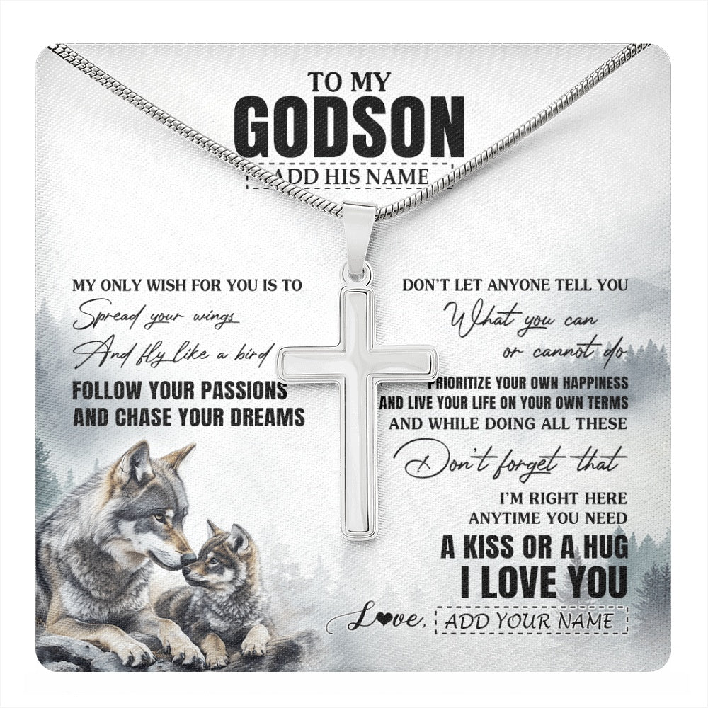 Stainless Cross Necklace Stainless Steel | 1 | Personalized To My Godson Gifts Necklace From Godmother Uncle Wolf My Only Wish For You Godson Birthday Gifts Graduation Christmas Gift Box Message Card | https://teecentury.