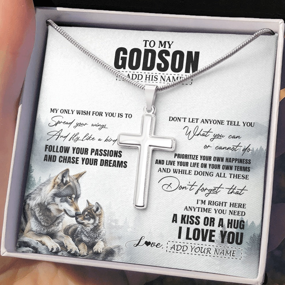 Stainless Cross Necklace Stainless Steel | 2 | Personalized To My Godson Gifts Necklace From Godmother Uncle Wolf My Only Wish For You Godson Birthday Gifts Graduation Christmas Gift Box Message Card | https://teecentury.