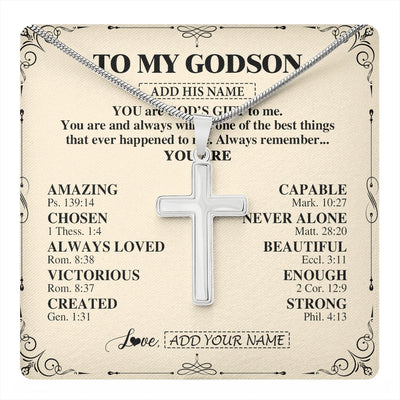 Stainless Cross Necklace Stainless Steel | 1 | Personalized To My Godson Gifts Necklace From Godmother Uncle You Are God's Gift To Me Godson Birthday Gifts Christmas Christian Custom Gift Box Message Card | https://teecentury.