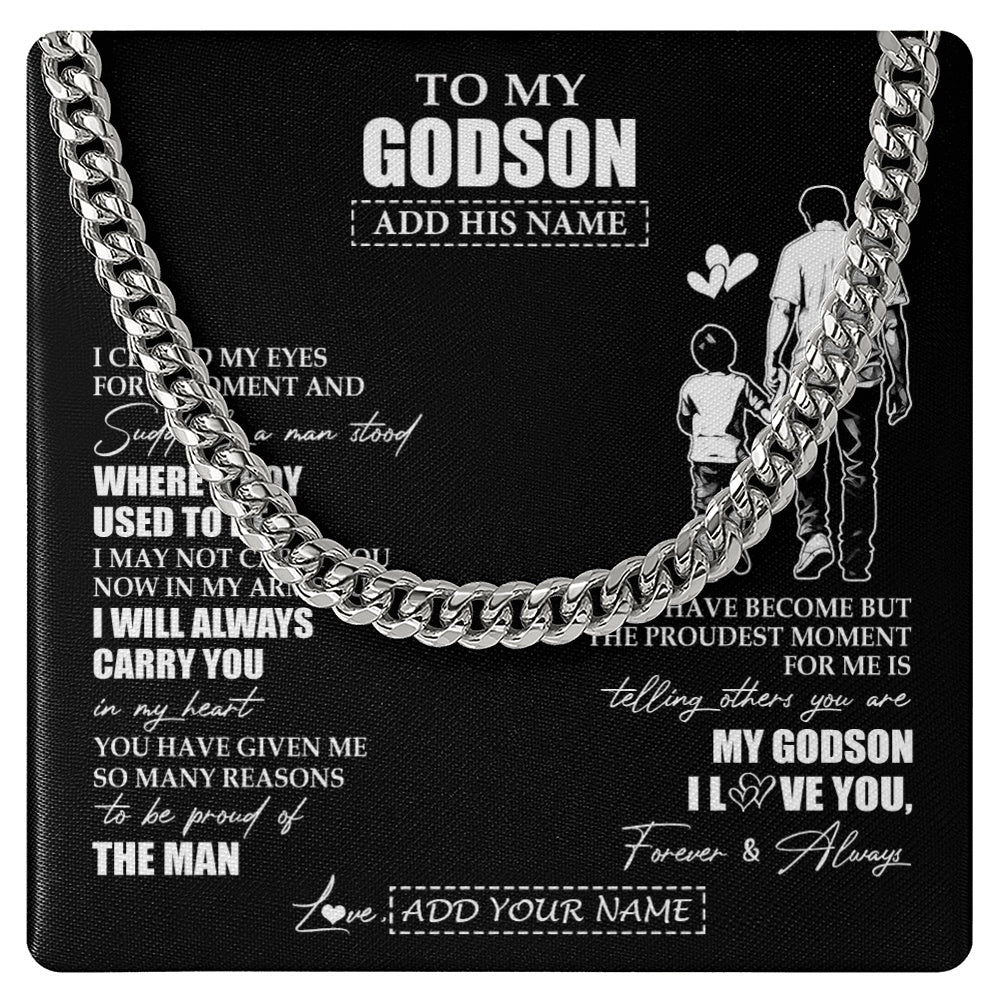 Cuban Link Chain Necklace Stainless Steel | 1 | Personalized To My Godson Gifts Necklace From Uncle I Closed My Eyes For A Moment Godson Birthday Graduation Christmas Customized Gift Box Message Card | teecentury.myshopify