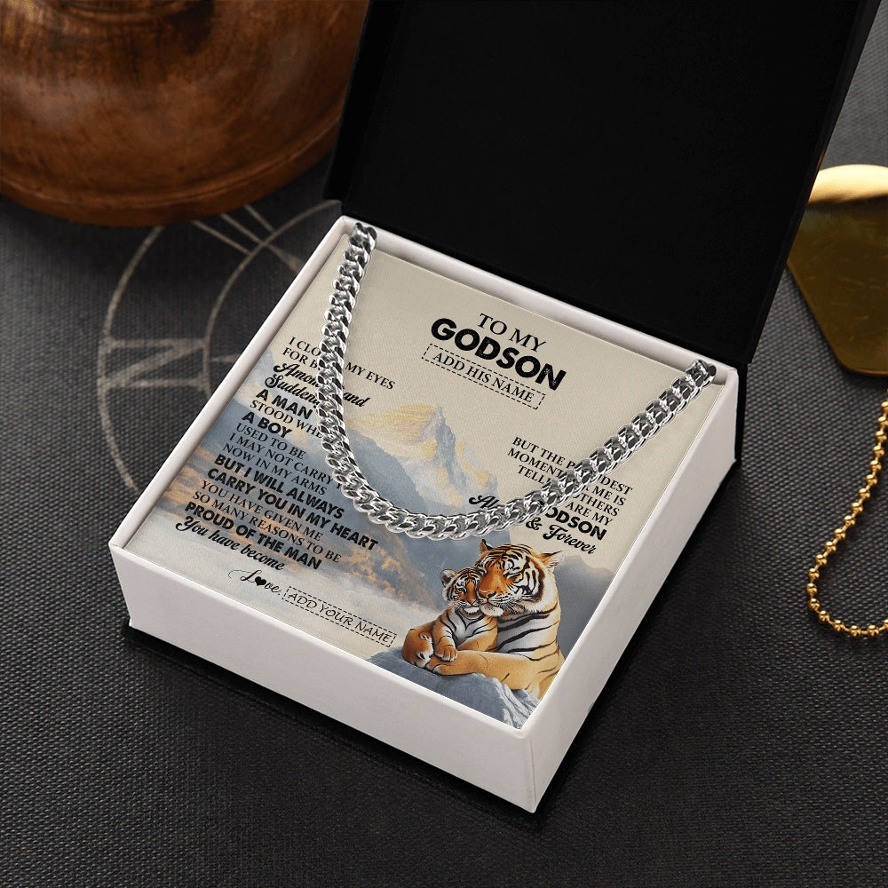 Cuban Link Chain Necklace Stainless Steel | 2 | Personalized To My Godson Gifts Necklace Tiger From Godmother Godmother You Are My Godson Birthday Gifts Graduation Christmas Custom Gift Box Message Card | https://teecentury.