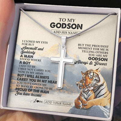 Stainless Cross Necklace Stainless Steel | 2 | Personalized To My Godson Gifts Necklace Tiger From Godmother Godmother You Are My Godson Birthday Gifts Graduation Christmas Custom Gift Box Message Card | https://teecentury.