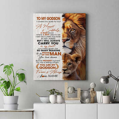 Personalized To My Godson Lion Canvas From Godfather Uncle I Closed My Eyes Great Godson Birthday Gifts Graduation Christmas Custom Wall Art Print Framed Canvas | teecentury