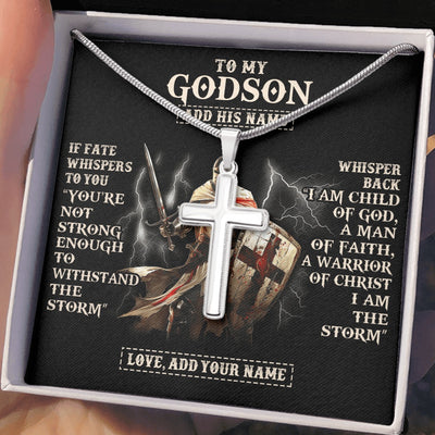 Stainless Cross Necklace Stainless Steel | 2 | Personalized To My Godson Necklace From Godfather For Men Warrior Knight Templar I Am The Storm Birthday Gifts For Godson Christmas Gift Box Message Card | https://teecentury.