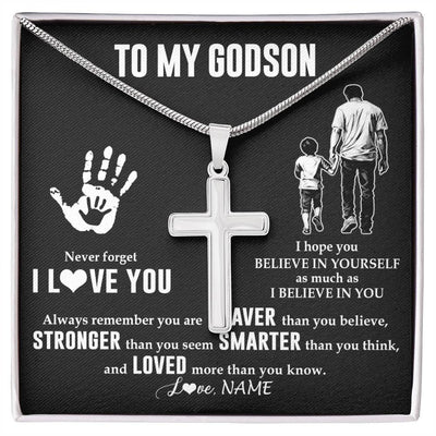 Stainless Cross Necklace Stainless Steel | 1 | Personalized To My Godson Necklace From Godfather Never Forget I Love You Godson Birthday Gifts Christmas New Year Graduation Customized Gift Box Message Card | teecentury