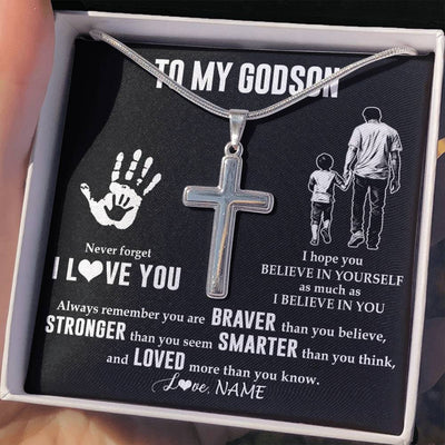 Stainless Cross Necklace Stainless Steel | 2 | Personalized To My Godson Necklace From Godfather Never Forget I Love You Godson Birthday Gifts Christmas New Year Graduation Customized Gift Box Message Card | teecentury