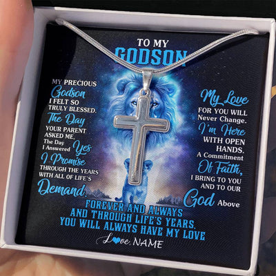Stainless Cross Necklace Stainless Steel | 2 | Personalized To My Godson Necklace From Godfather Uncle Aunt Lion My Precious Godson Birthday Graduation Christmas Customized Gift Box Message Card | teecentury
