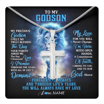 Stainless Cross Necklace Stainless Steel | 1 | Personalized To My Godson Necklace From Godfather Uncle Aunt Lion My Precious Godson Birthday Graduation Christmas Customized Gift Box Message Card | teecentury