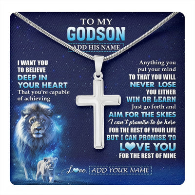 Stainless Cross Necklace Stainless Steel | 1 | Personalized To My Godson Necklace From Godfather Uncle Believe Your Heart Godson Gift Birthday Graduation Christmas Customized Gift Box Message Card | teecentury.myshopify