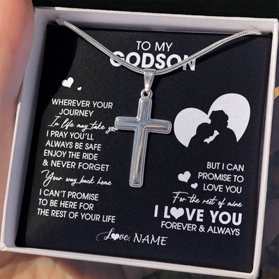 Stainless Cross Necklace Stainless Steel | 2 | Personalized To My Godson Necklace From Godfather Wherever Your Journey Godson Birthday Gifts Jewelry Graduation Christmas Customized Gift Box Message Card | teecentury