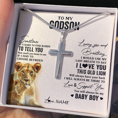 Stainless Cross Necklace Stainless Steel | 2 | Personalized To My Godson Necklace From Godmother I Love You This Old Lion Godson Birthday Graduation Christmas Customized Gift Box Message Card | teecentury