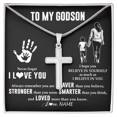 Stainless Cross Necklace Stainless Steel | 1 | Personalized To My Godson Necklace From Godmother Never Forget I Love You Godson Birthday Gifts Christmas New Year Graduation Customized Gift Box Message Card | teecentury