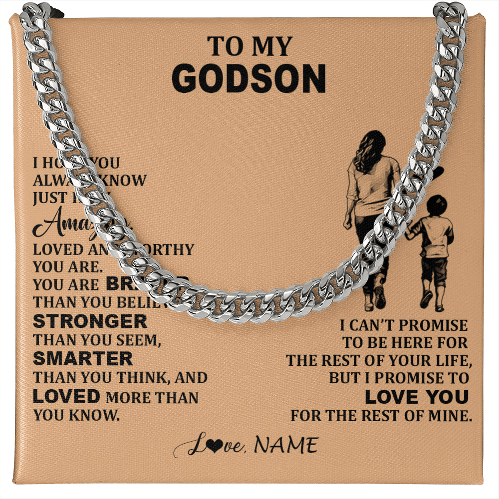 Cuban Link Chain Necklace Stainless Steel | 1 | Personalized To My Godson Necklace From Godmother Promise To Love You Godson Birthday Gifts Graduation Christmas Customized Gift Box Message Card | teecentury
