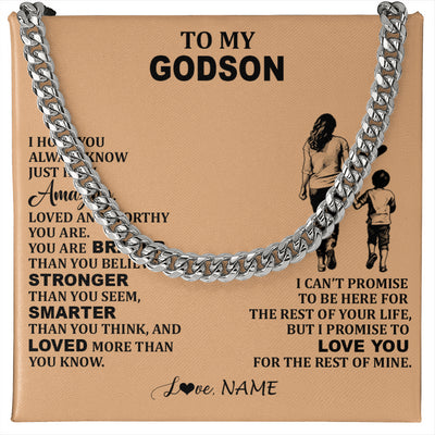 Cuban Link Chain Necklace Stainless Steel | 1 | Personalized To My Godson Necklace From Godmother Promise To Love You Godson Birthday Gifts Graduation Christmas Customized Gift Box Message Card | teecentury