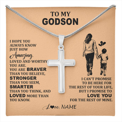 Stainless Cross Necklace Stainless Steel | 1 | Personalized To My Godson Necklace From Godmother Promise To Love You Godson Birthday Gifts Graduation Christmas Customized Gift Box Message Card | teecentury
