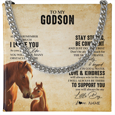 Cuban Link Chain Necklace Stainless Steel | 1 | Personalized To My Godson Necklace From Godmother Uncle Always Remember I Love You Horse Godson Birthday Graduation Christmas Customized Gift Box Message Card | teecentury