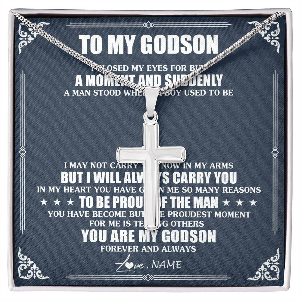 Stainless Cross Necklace Stainless Steel | 1 | Personalized To My Godson Necklace From Godmother Uncle Aunt I Close My Eyes Gifts For Godson Birthday Graduation Christmas Customized Gift Box Message Card | teecentury