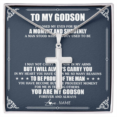 Stainless Cross Necklace Stainless Steel | 1 | Personalized To My Godson Necklace From Godmother Uncle Aunt I Close My Eyes Gifts For Godson Birthday Graduation Christmas Customized Gift Box Message Card | teecentury
