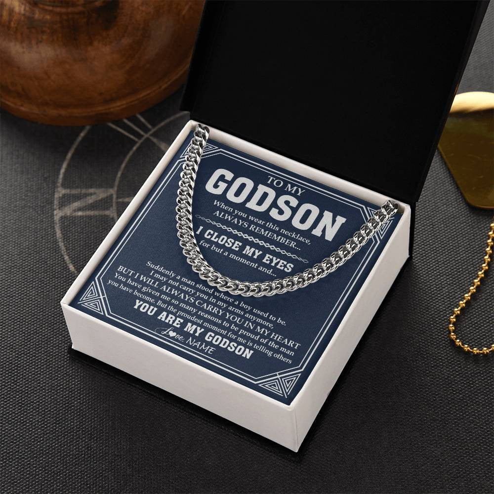 Cuban Link Chain Necklace Stainless Steel | 2 | Personalized To My Godson Necklace From Godmother Uncle Aunt Suddenly A Man Jewelry Godson Birthday Gifts Graduation Christmas Customized Gift Box Message Card | teecentury