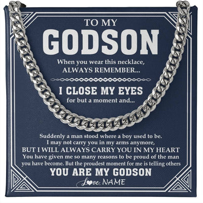 Cuban Link Chain Necklace Stainless Steel | 1 | Personalized To My Godson Necklace From Godmother Uncle Aunt Suddenly A Man Jewelry Godson Birthday Gifts Graduation Christmas Customized Gift Box Message Card | teecentury