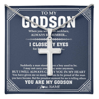 Stainless Cross Necklace Stainless Steel | 1 | Personalized To My Godson Necklace From Godmother Uncle Aunt Suddenly A Man Jewelry Godson Birthday Gifts Graduation Christmas Customized Gift Box Message Card | teecentury