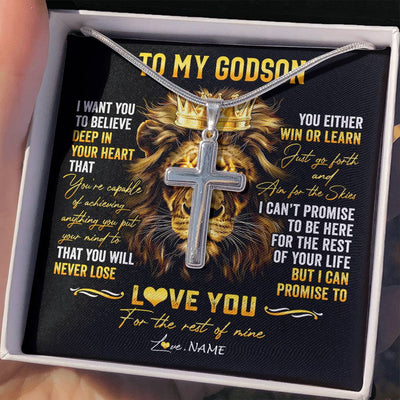 Stainless Cross Necklace Stainless Steel | 2 | Personalized To My Godson Necklace From Godmother Uncle Aunt You Will Never Lose Lion Godson Birthday Graduation Christmas Customized Gift Box Message Card | teecentury