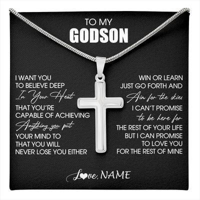 Stainless Cross Necklace Stainless Steel | 1 | Personalized To My Godson Necklace From Godmother Uncle Believe Deep In Your Heart Godson Birthday Gifts Jewelry For Men Customized Gift Box Message Card | teecentury