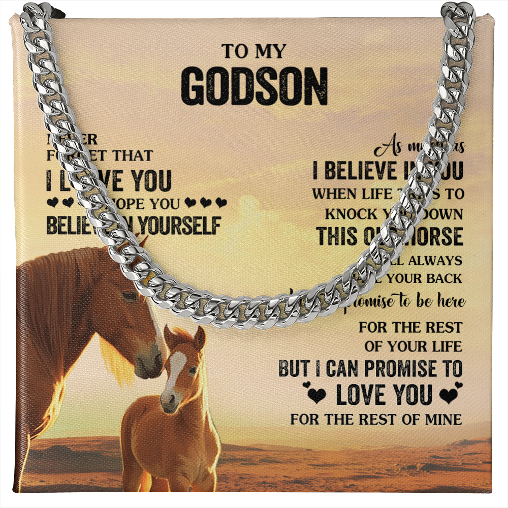 Cuban Link Chain Necklace Stainless Steel | 1 | Personalized To My Godson Necklace From Godmother Uncle This Old Horse Love You Godson Birthday Gifts Graduation Christmas Customized Gift Box Message Card | teecentury
