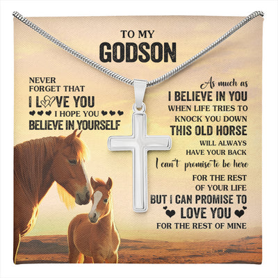 Stainless Cross Necklace Stainless Steel | 1 | Personalized To My Godson Necklace From Godmother Uncle This Old Horse Love You Godson Birthday Gifts Graduation Christmas Customized Gift Box Message Card | teecentury