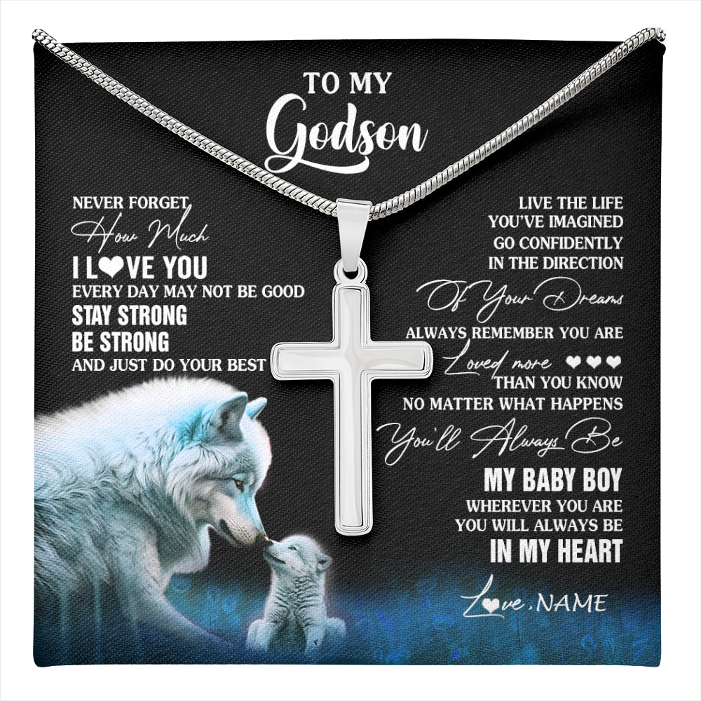 Stainless Cross Necklace Stainless Steel | 1 | Personalized To My Godson Necklace From Godmother Uncle Wolf Never Forget How Much I Love You Godson Birthday Gifts Christmas Customized Gift Box Message Card | teecentury
