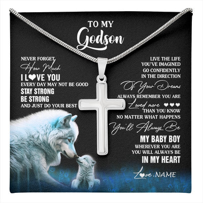 Stainless Cross Necklace Stainless Steel | 1 | Personalized To My Godson Necklace From Godmother Uncle Wolf Never Forget How Much I Love You Godson Birthday Gifts Christmas Customized Gift Box Message Card | teecentury