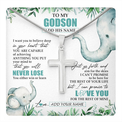 Stainless Cross Necklace Stainless Steel | 1 | Personalized To My Godson Necklace From Godmother Uncle You Will Never Lose Elephant Godson Birthday Gifts Graduation Christmas Custom Gift Box Message Card | teecentury