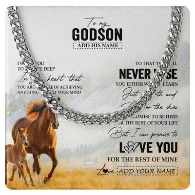 Cuban Link Chain Necklace Stainless Steel | 1 | Personalized To My Godson Necklace From Godmother Uncle You Will Never Lose Horse Godson Birthday Gifts Graduation Christmas Customized Gift Box Message Card | teecentury