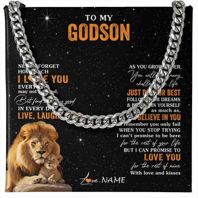 Cuban Link Chain Necklace Stainless Steel | 1 | Personalized To My Godson Necklace From Uncle Live Laugh Love Lion Godson Birthday Gifts Positive Graduation Christmas Customized Gift Box Message Card | teecentury