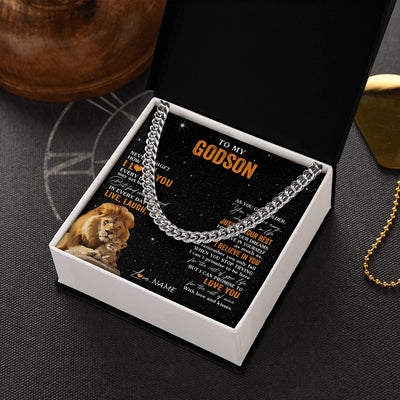 Cuban Link Chain Necklace Stainless Steel | 2 | Personalized To My Godson Necklace From Uncle Live Laugh Love Lion Godson Birthday Gifts Positive Graduation Christmas Customized Gift Box Message Card | teecentury