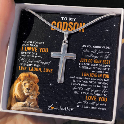 Stainless Cross Necklace Stainless Steel | 2 | Personalized To My Godson Necklace From Uncle Live Laugh Love Lion Godson Birthday Gifts Positive Graduation Christmas Customized Gift Box Message Card | teecentury