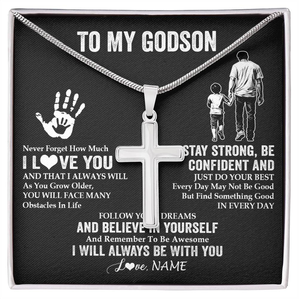Stainless Cross Necklace Stainless Steel | 1 | Personalized To My Godson Necklace I Love You Forever From Godfather Godson Birthday Gifts Christmas Thanksgiving Graduation Customized Gift Box Message Card | teecentury