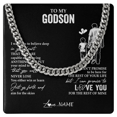 Cuban Link Chain Necklace Stainless Steel | 1 | Personalized To My Godson Necklace You Will Never Lose From Godfather Uncle Godson Birthday Gifts Graduation Christmas Customized Gift Box Message Card | teecentury