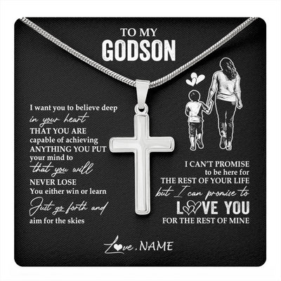 Stainless Cross Necklace Stainless Steel | 1 | Personalized To My Godson Necklace You Will Never Lose From Godmother Aunt Godson Birthday Gifts Graduation Christmas Customized Gift Box Message Card | teecentury