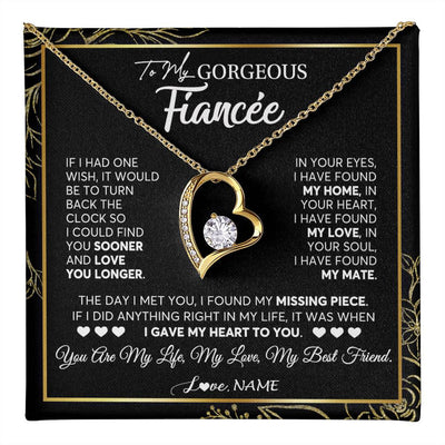Forever Love Necklace 18K Yellow Gold Finish | 1 | Personalized To My Gorgeous Fiancee Necklace From Fiance My Life My Love Future Wife Birthday Valentines Day Christmas Customized Gift Box Message Card | teecentury