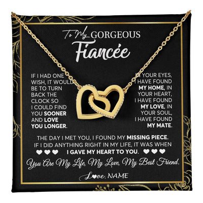 Interlocking Hearts Necklace 18K Yellow Gold Finish | 1 | Personalized To My Gorgeous Fiancee Necklace From Fiance My Life My Love Future Wife Birthday Valentines Day Christmas Customized Gift Box Message Card | teecentury