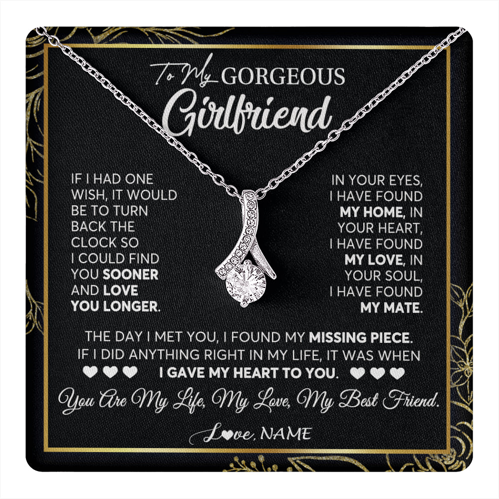 Alluring Beauty Necklace 14K White Gold Finish | 1 | Personalized To My Gorgeous Girlfriend Necklace From Boyfriend My Life My Love Girlfriend Birthday Anniversary Valentines Day Customized Gift Box Message Card | teecentury