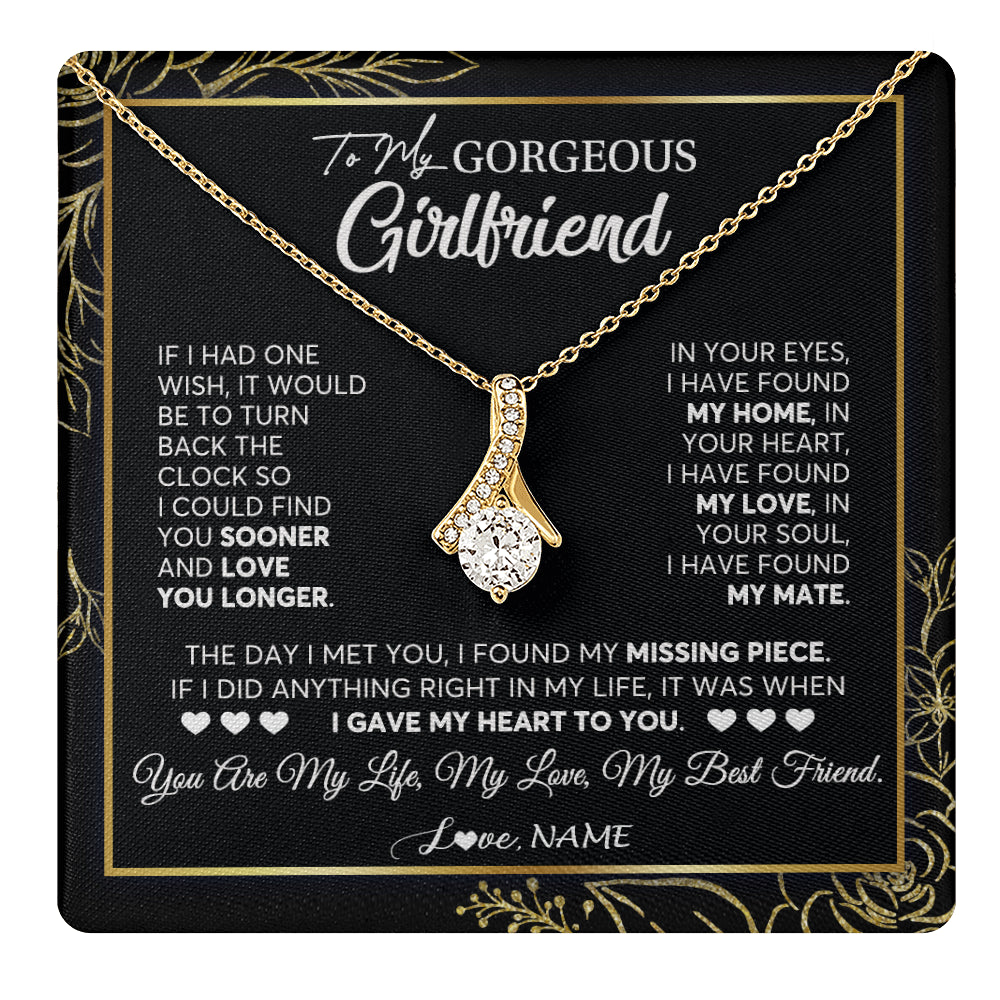 Alluring Beauty Necklace 18K Yellow Gold Finish | 1 | Personalized To My Gorgeous Girlfriend Necklace From Boyfriend My Life My Love Girlfriend Birthday Anniversary Valentines Day Customized Gift Box Message Card | teecentury