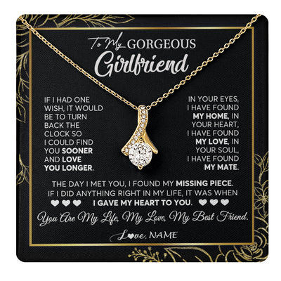 Alluring Beauty Necklace 18K Yellow Gold Finish | 1 | Personalized To My Gorgeous Girlfriend Necklace From Boyfriend My Life My Love Girlfriend Birthday Anniversary Valentines Day Customized Gift Box Message Card | teecentury