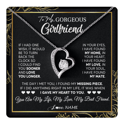 Forever Love Necklace 14K White Gold Finish | 1 | Personalized To My Gorgeous Girlfriend Necklace From Boyfriend My Life My Love Girlfriend Birthday Anniversary Valentines Day Customized Gift Box Message Card | teecentury