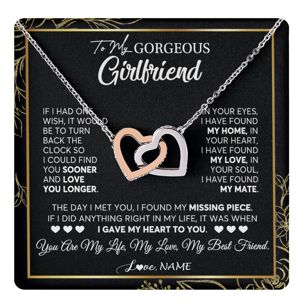Interlocking Hearts Necklace Stainless Steel & Rose Gold Finish | 1 | Personalized To My Gorgeous Girlfriend Necklace From Boyfriend My Life My Love Girlfriend Birthday Anniversary Valentines Day Customized Gift Box Message Card | teecentury